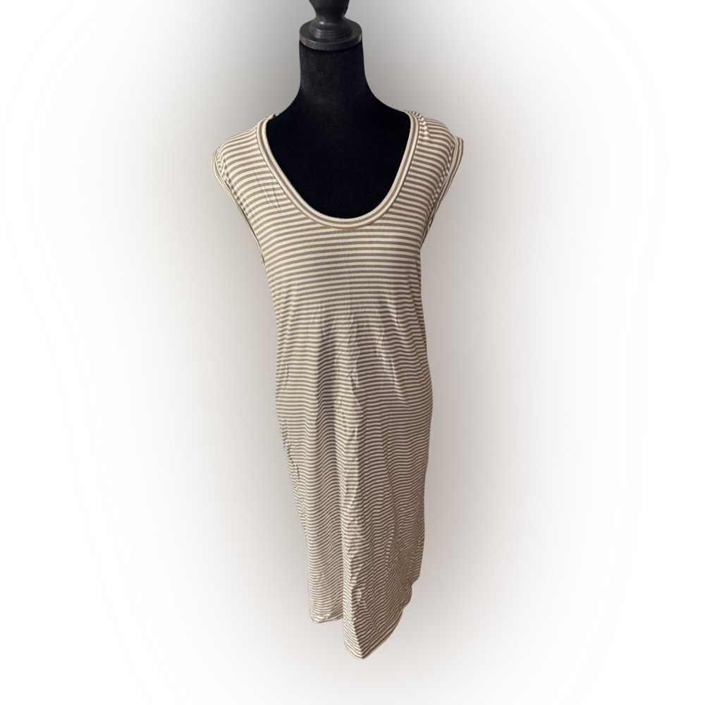 Theory Tan and White Striped mid length dress
